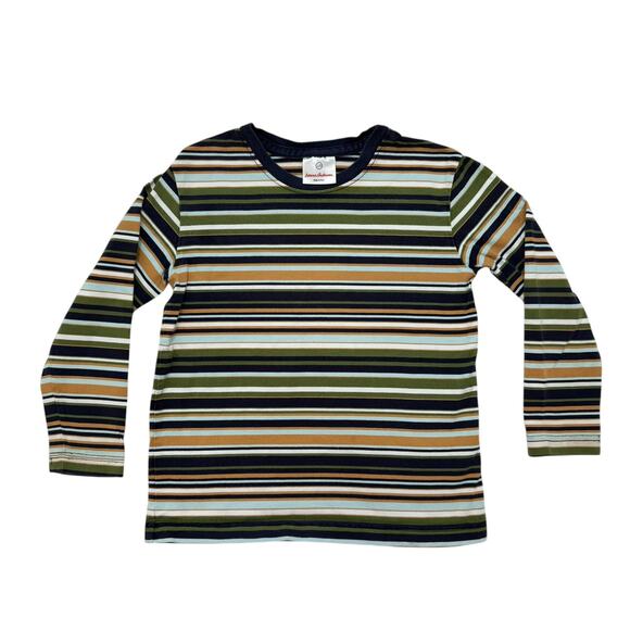 HANNA ANDERSSON Vintage Stripe Long Sleeve Tee Size 120 6-7 Kids Blue Green Tan - Picture 1 of 4